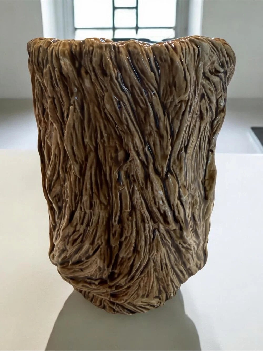 Textured Brown Tree-Bark Ceramic Vase - Rustic Home Accent
